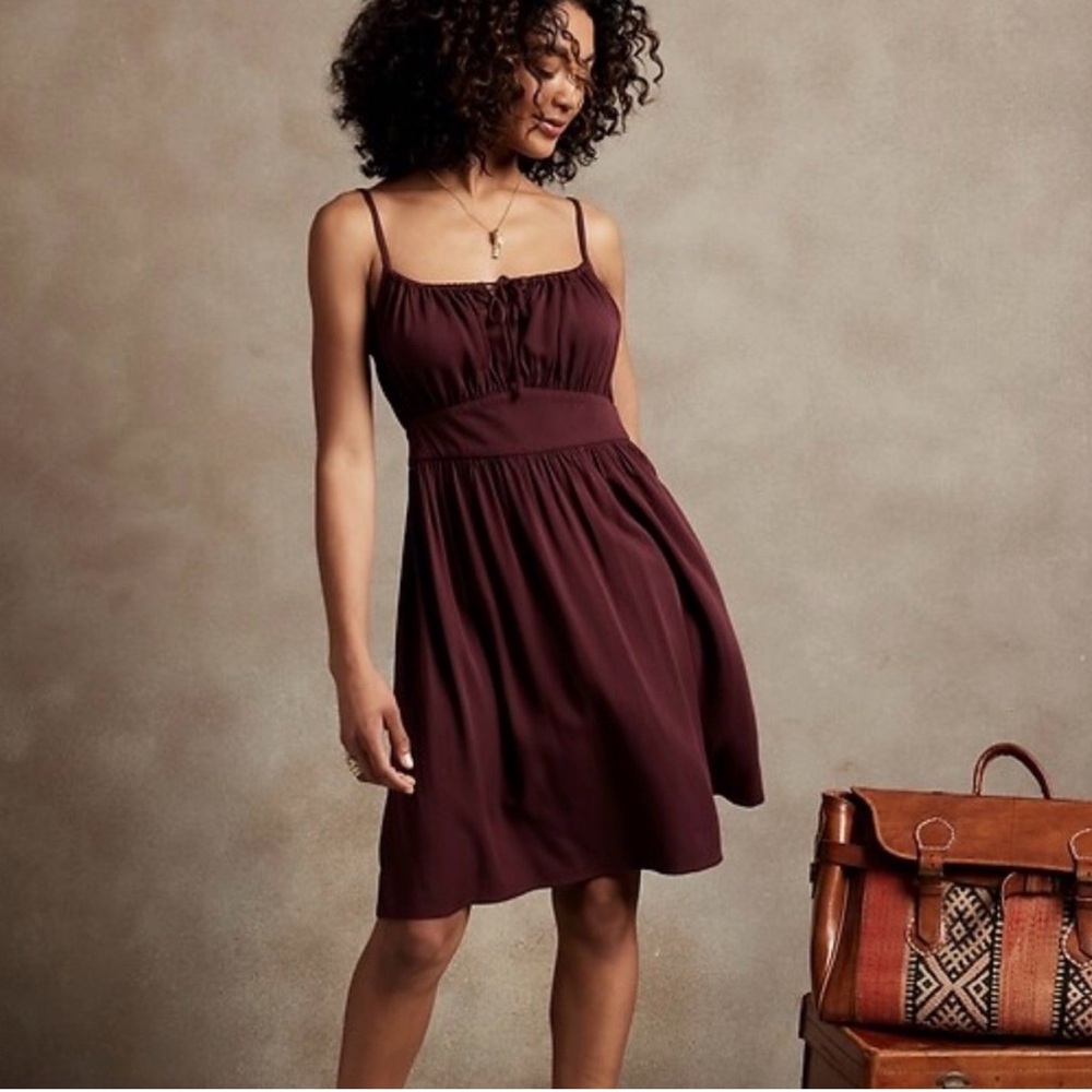 Banana Republic Factory Burgundy Ruched Mini Dress